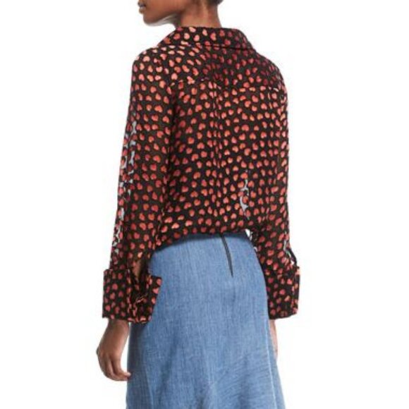 Alice + Olivia Silk Emmerson Burnout Velvet Heart Shirt Sheer Button Down Blouse - Picture 14 of 16